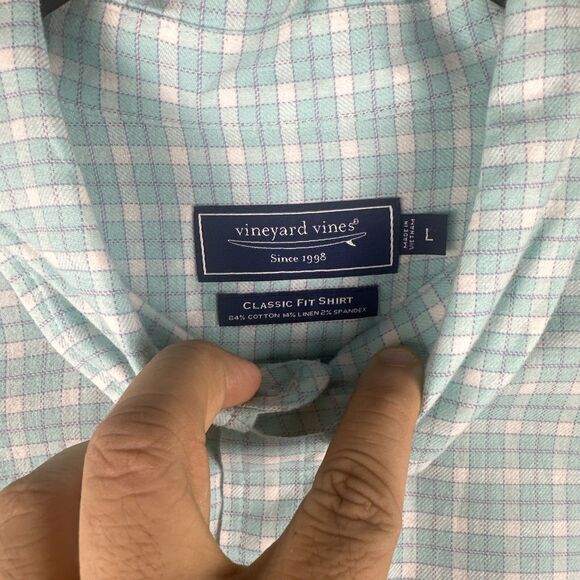 Vineyard Vines Blue Cotton Linen Blend Classic Fit Button Down Shirt Size L - Picture 3 of 6